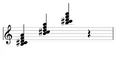 Sheet music of B m9b5 in three octaves